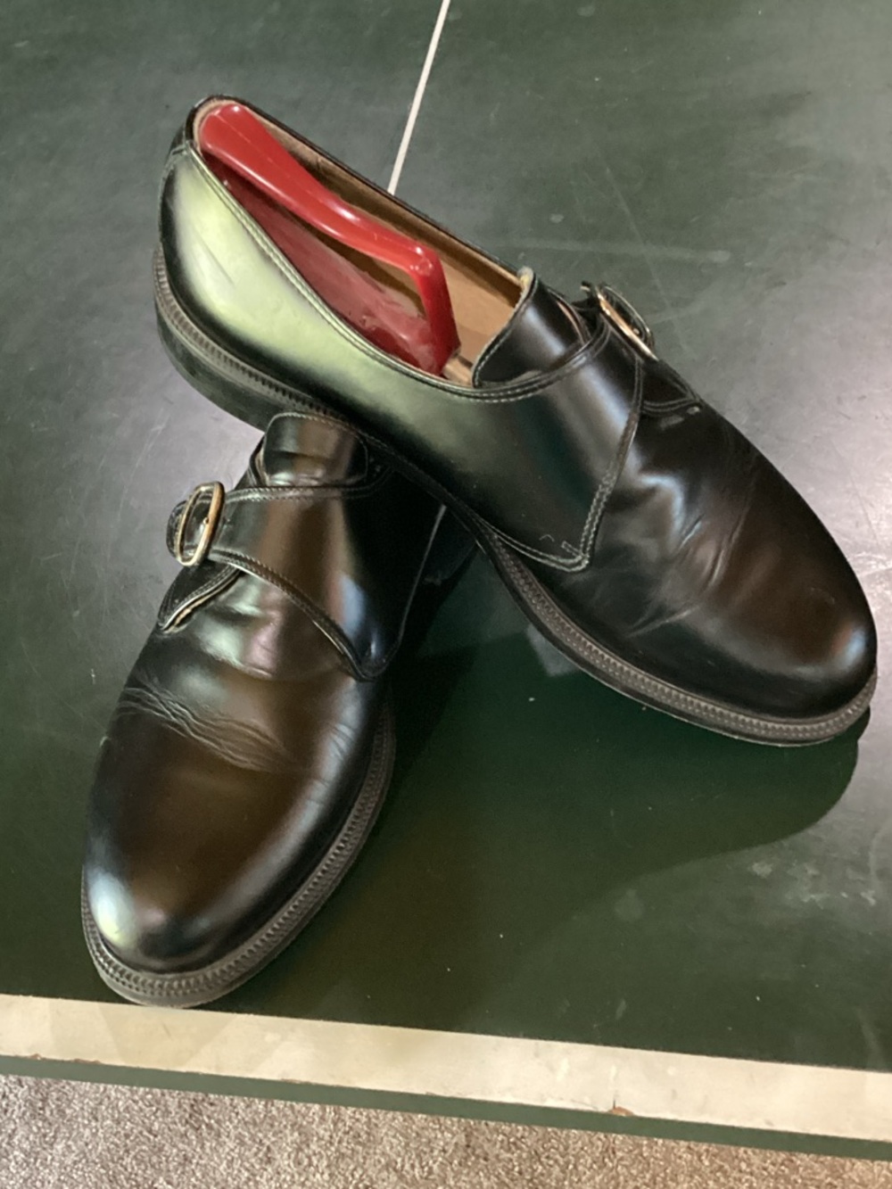 Kenneth Cole Black Leather Single Monk Strap Loafers with Gold Buckle